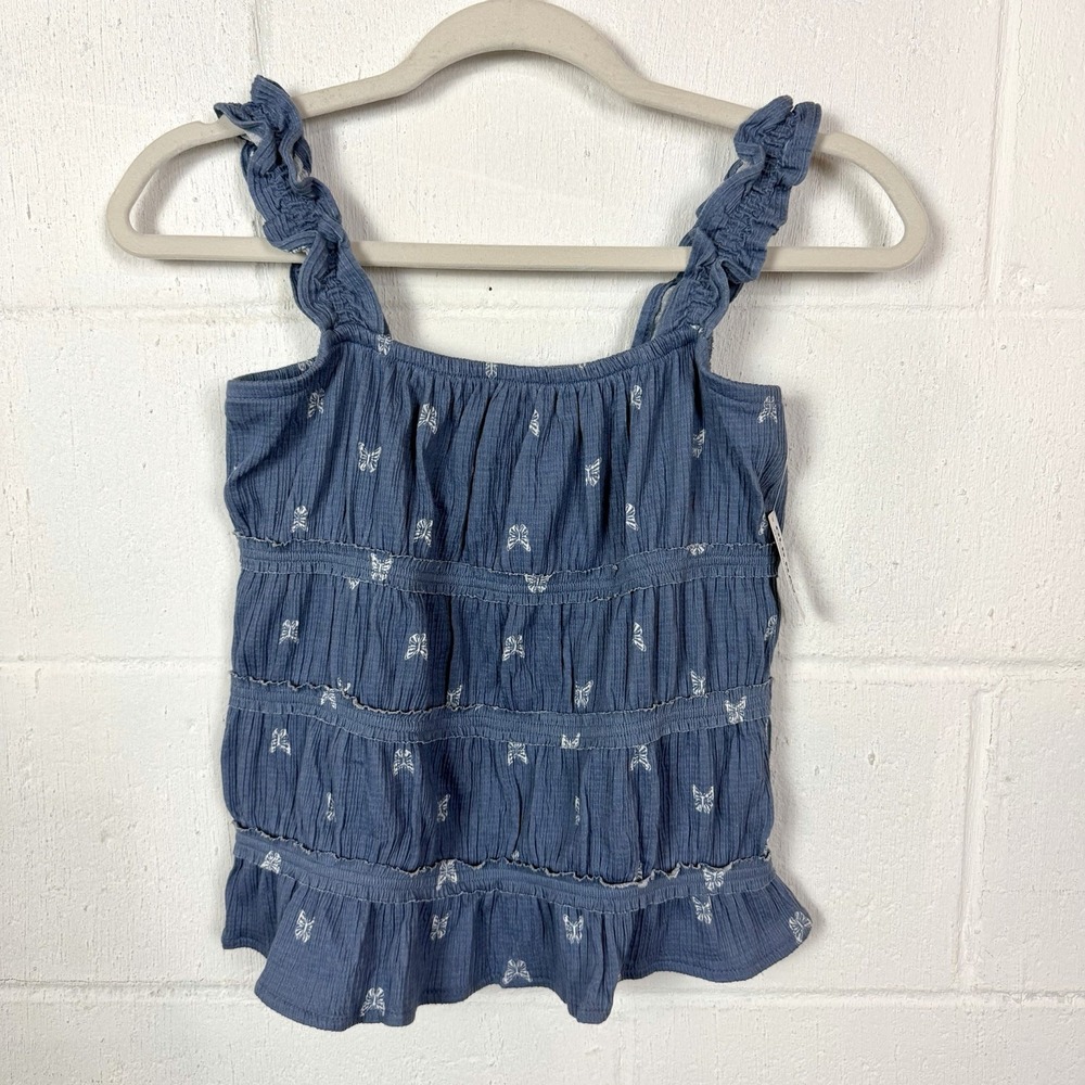 NWT Old Navy Girls Tank Top Blue Butterflies Ruffles Tiered Cottage SZ XL(14-16)